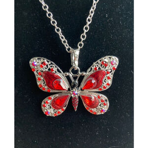 Red Rhinestone Enamel Butterfly necklace